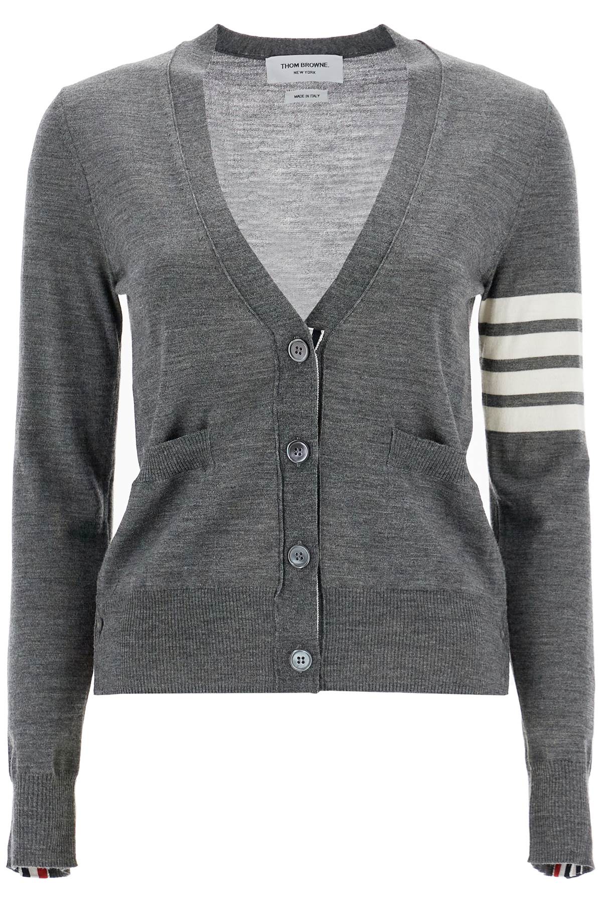 Shop Thom Browne 4-bar Wool Melange Cardigan In Grey