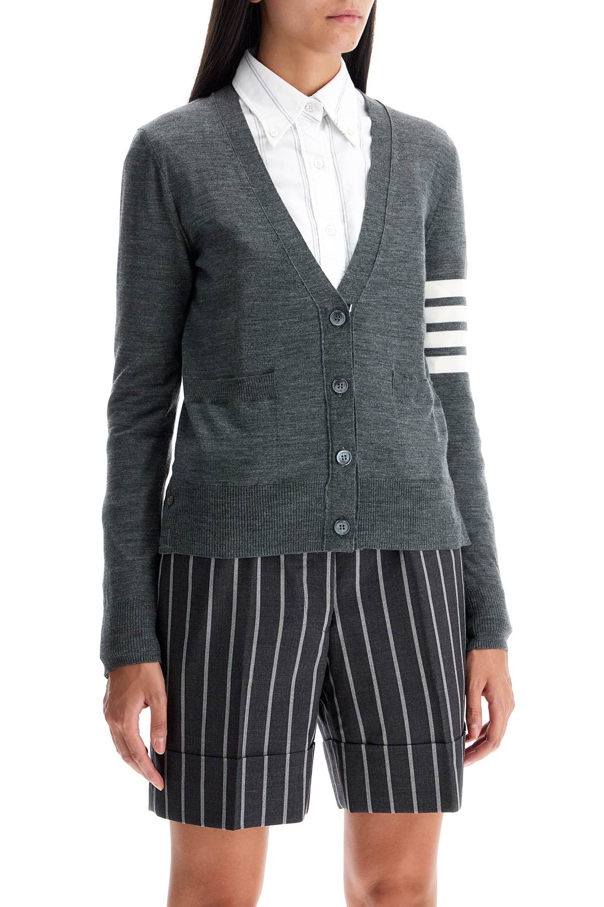 Shop Thom Browne 4-bar Wool Melange Cardigan In Grey