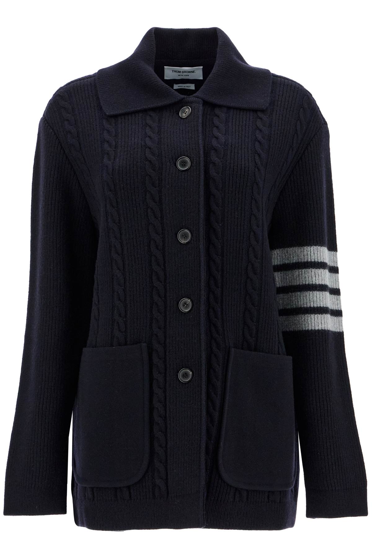 Shop Thom Browne '4-bar Heavy Knit Cardigan In Blue