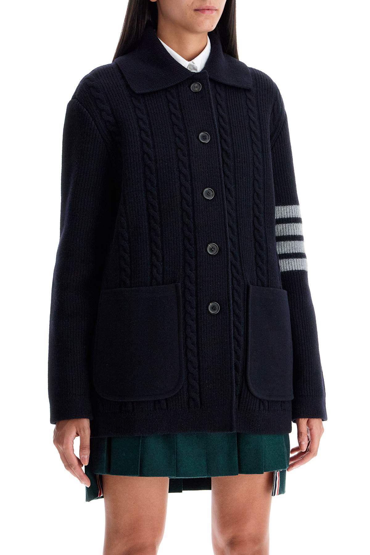 Shop Thom Browne '4-bar Heavy Knit Cardigan In Blue