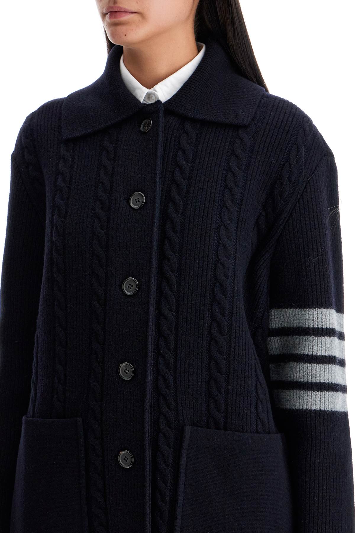 Shop Thom Browne '4-bar Heavy Knit Cardigan In Blue