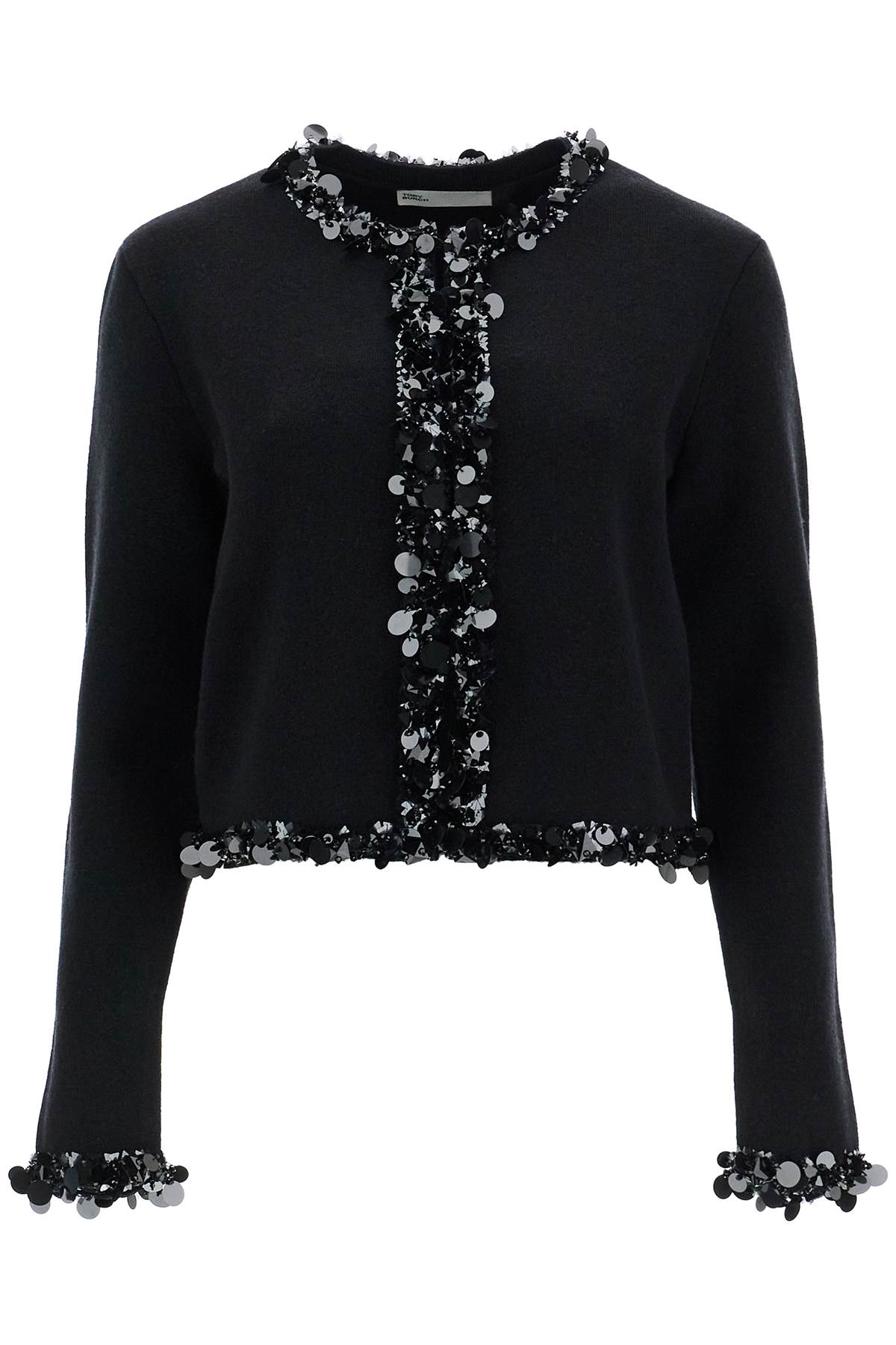 Shop Tory Burch Beaded Cardigan In Black