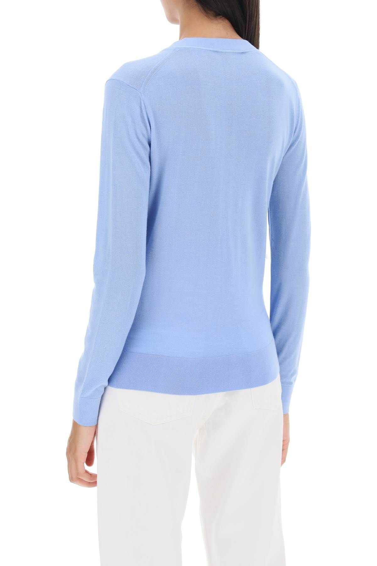 Shop Tory Burch 'simone' Wool And Silk Cardigan In Light Blue