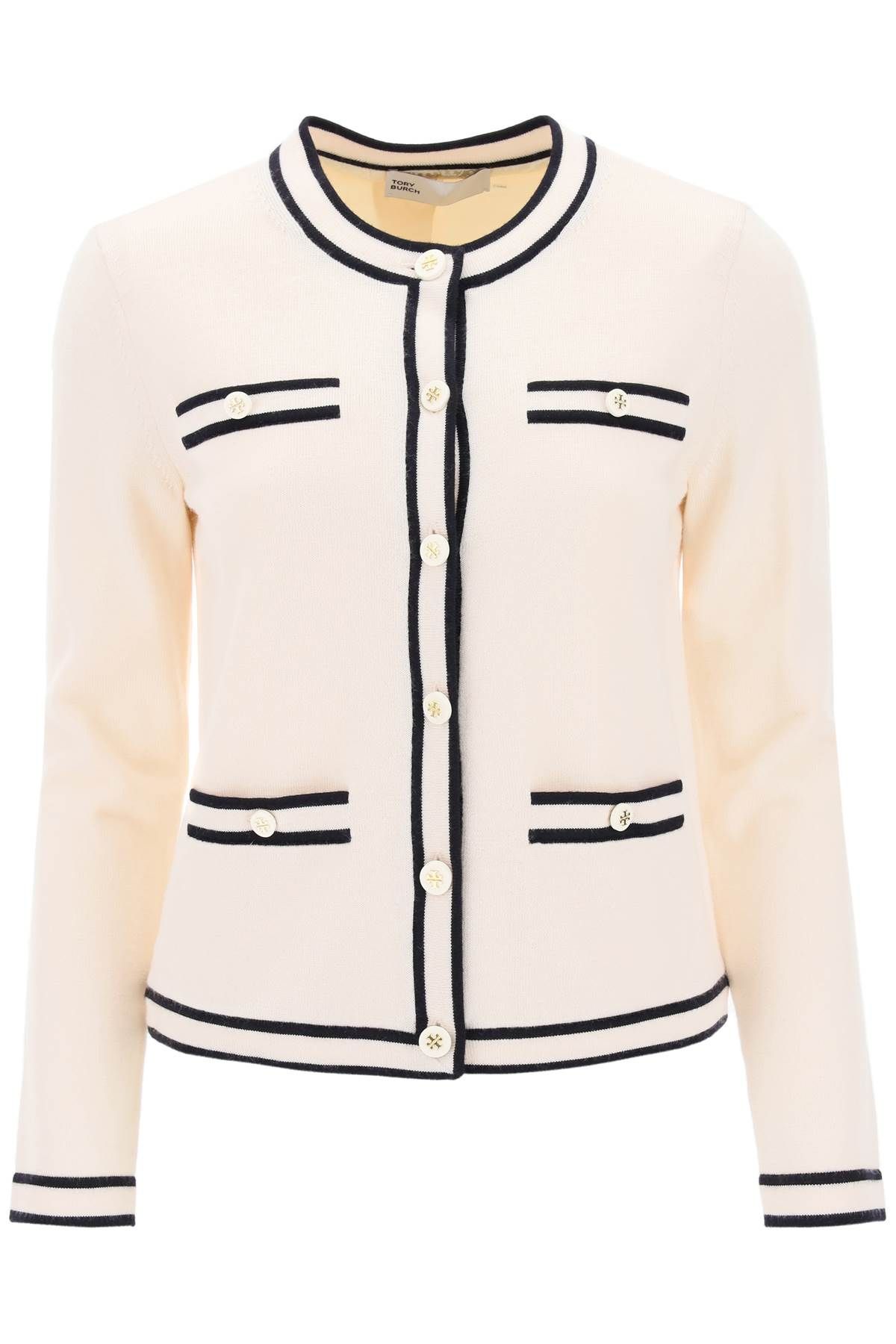 Shop Tory Burch Kendra Merino Wool Cardigan In White