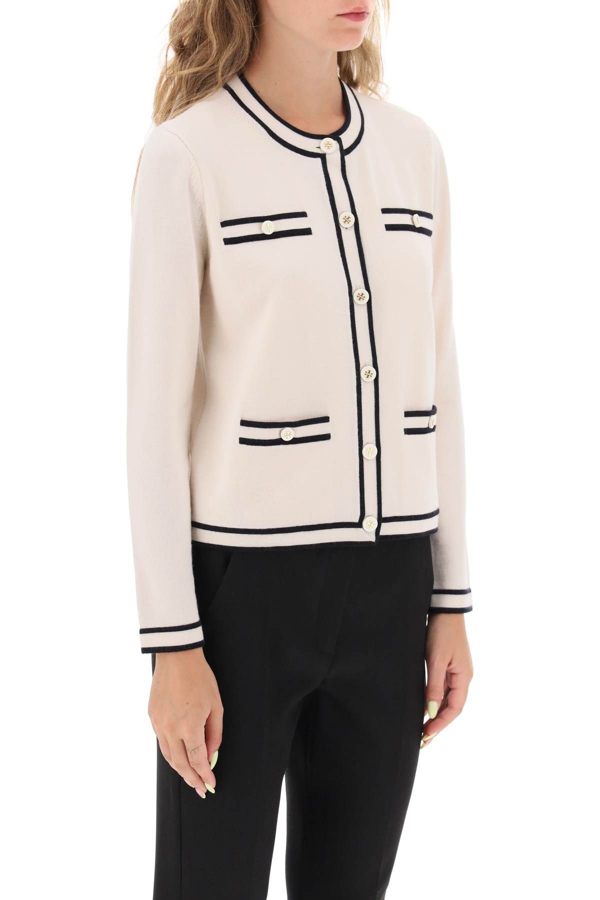 Shop Tory Burch Kendra Merino Wool Cardigan In White