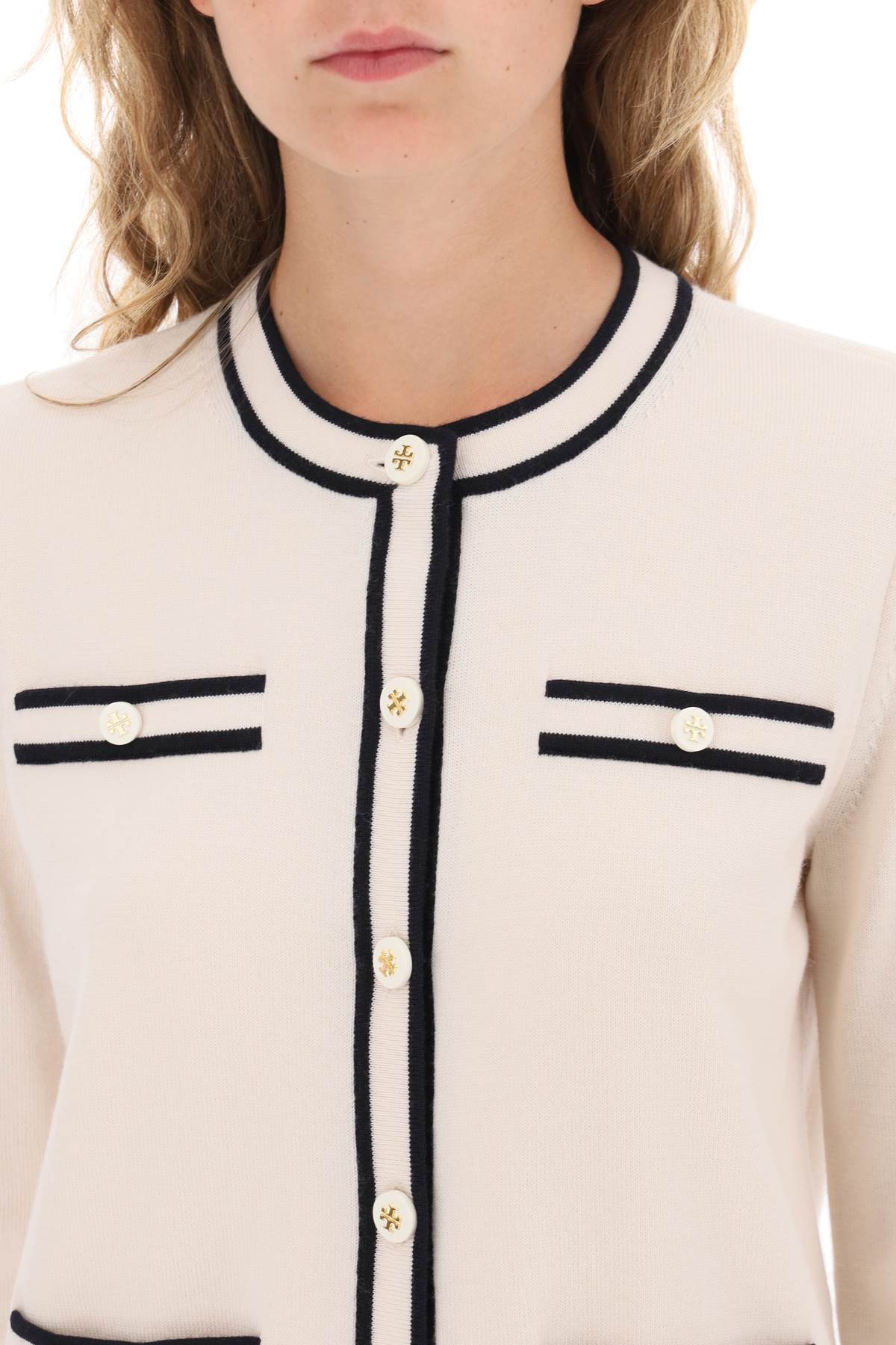 Shop Tory Burch Kendra Merino Wool Cardigan In White