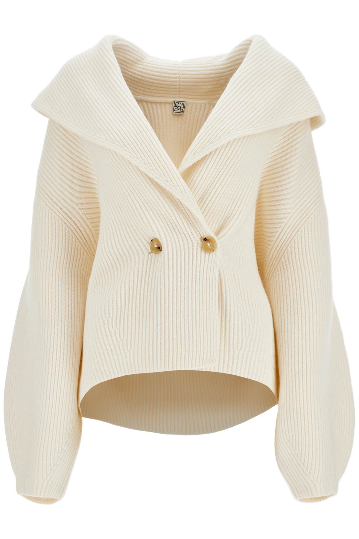 Totême Cardigan In Milk Wool With Shawl Collar And Golden Buttons In White