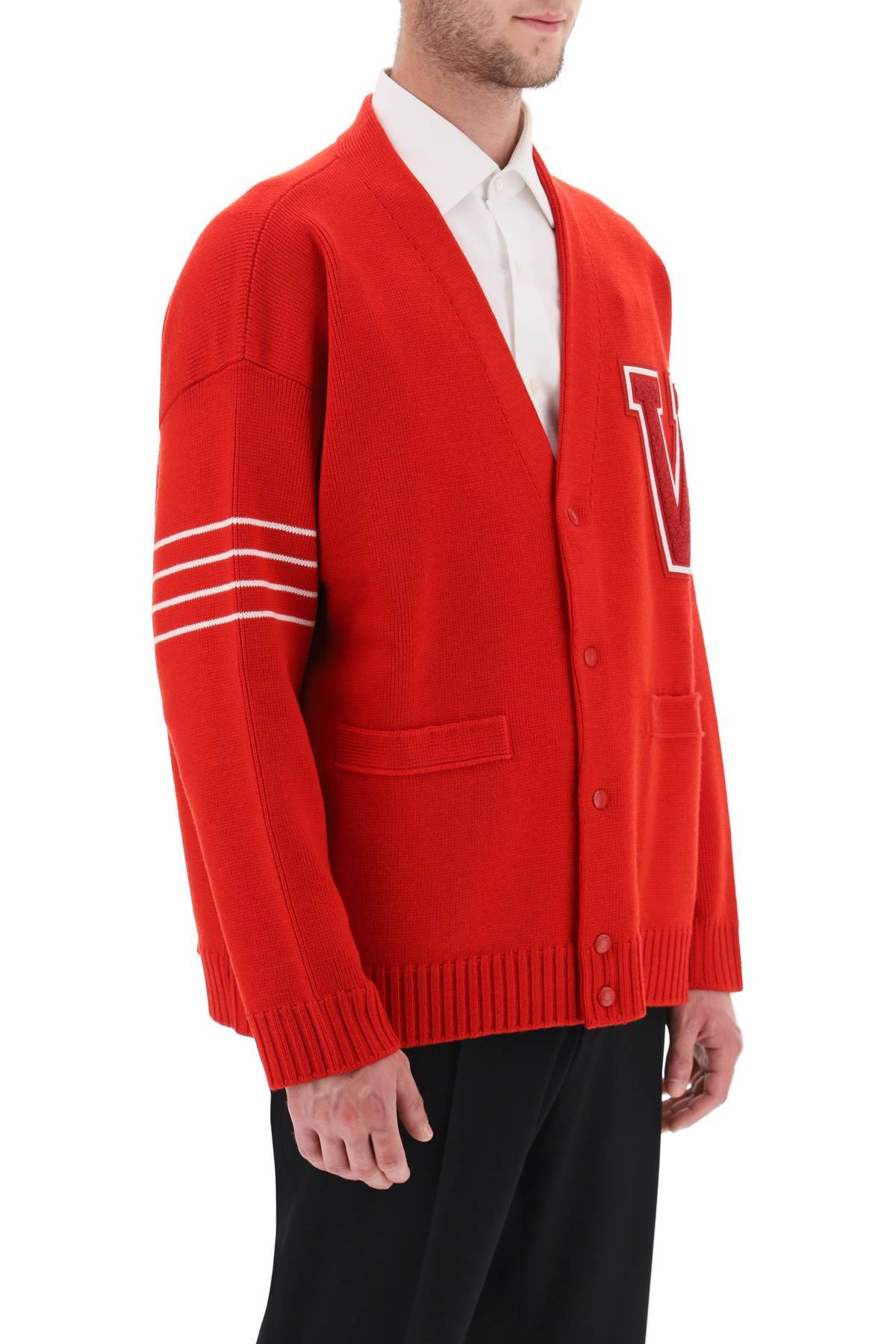 Shop Valentino V Patch Wool Cardigan In Red