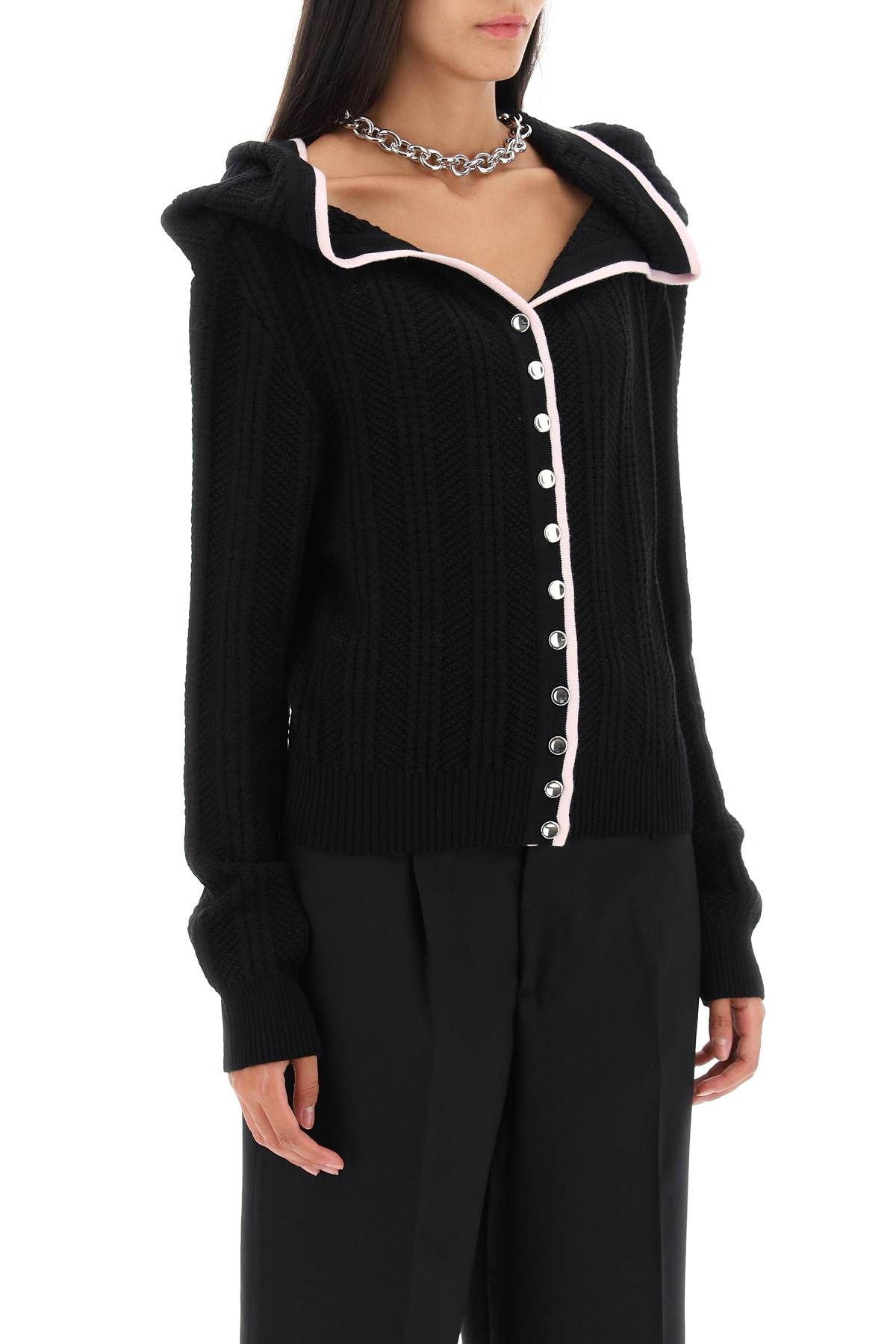 Shop Y/project Merino Wool Cardigan With Necklace In Black