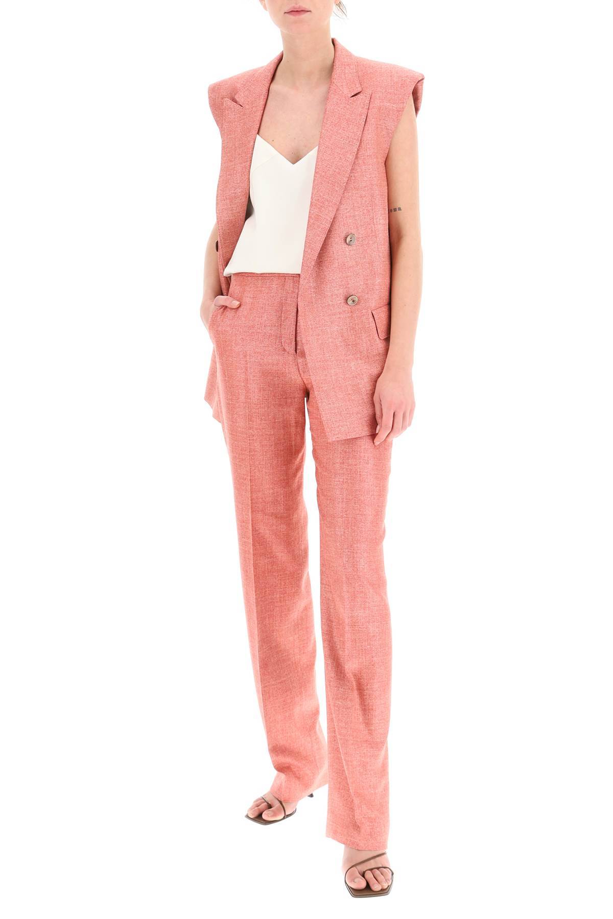 Shop Agnona Double-breasted Vest In Silk, Linen And Wool In Pink