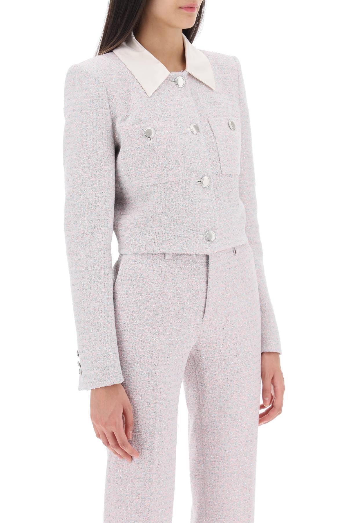 Shop Alessandra Rich Cropped Jacket In Tweed Boucle' In Light Blue,pink