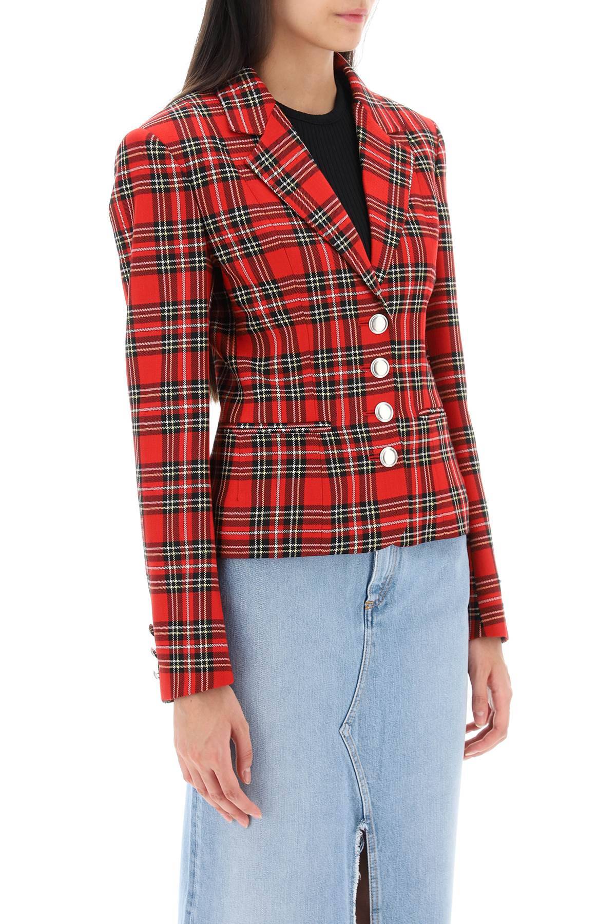 Shop Alessandra Rich Wool Single-breasted Jacket With Tartan Motif In Black,red