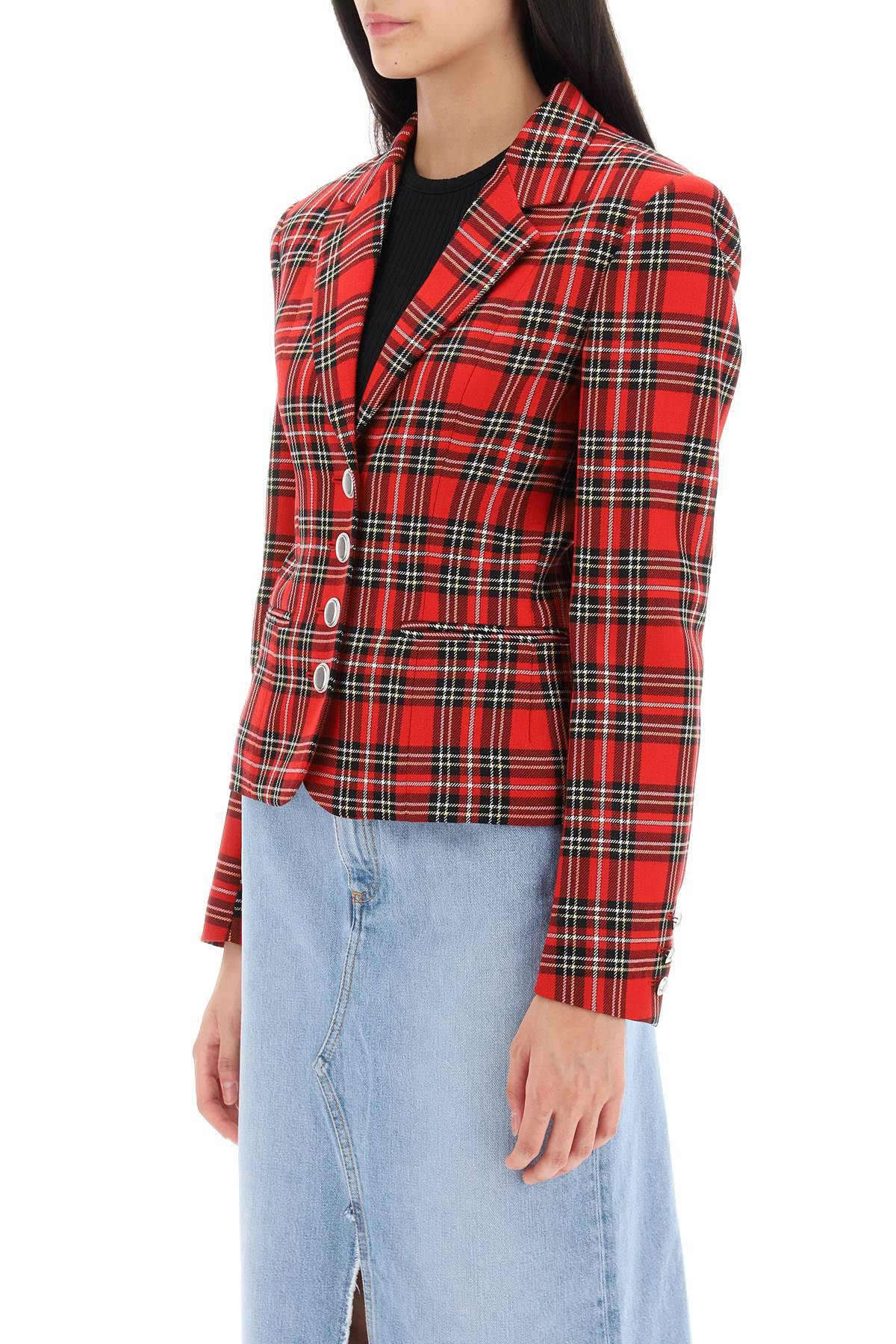 Shop Alessandra Rich Wool Single-breasted Jacket With Tartan Motif In Black,red