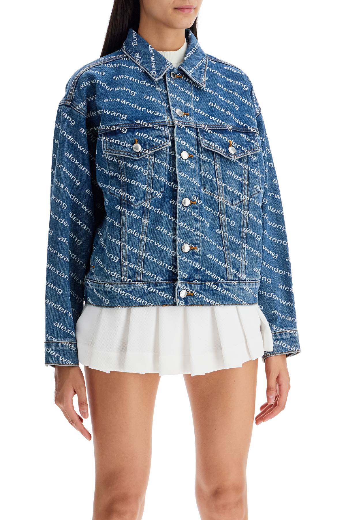 Shop Alexander Wang Denim Logoed Jacket In Blue