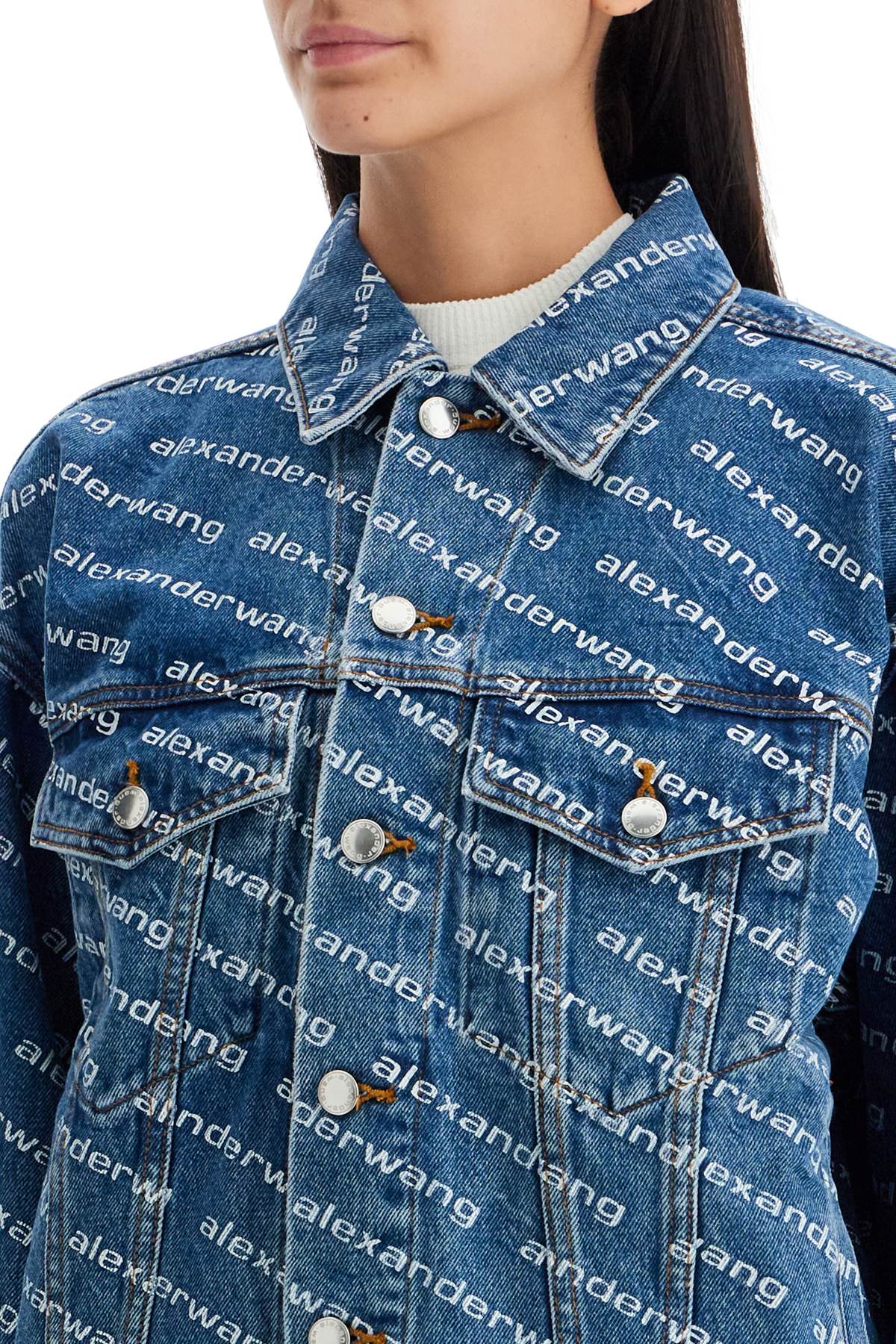 Shop Alexander Wang Denim Logoed Jacket In Blue