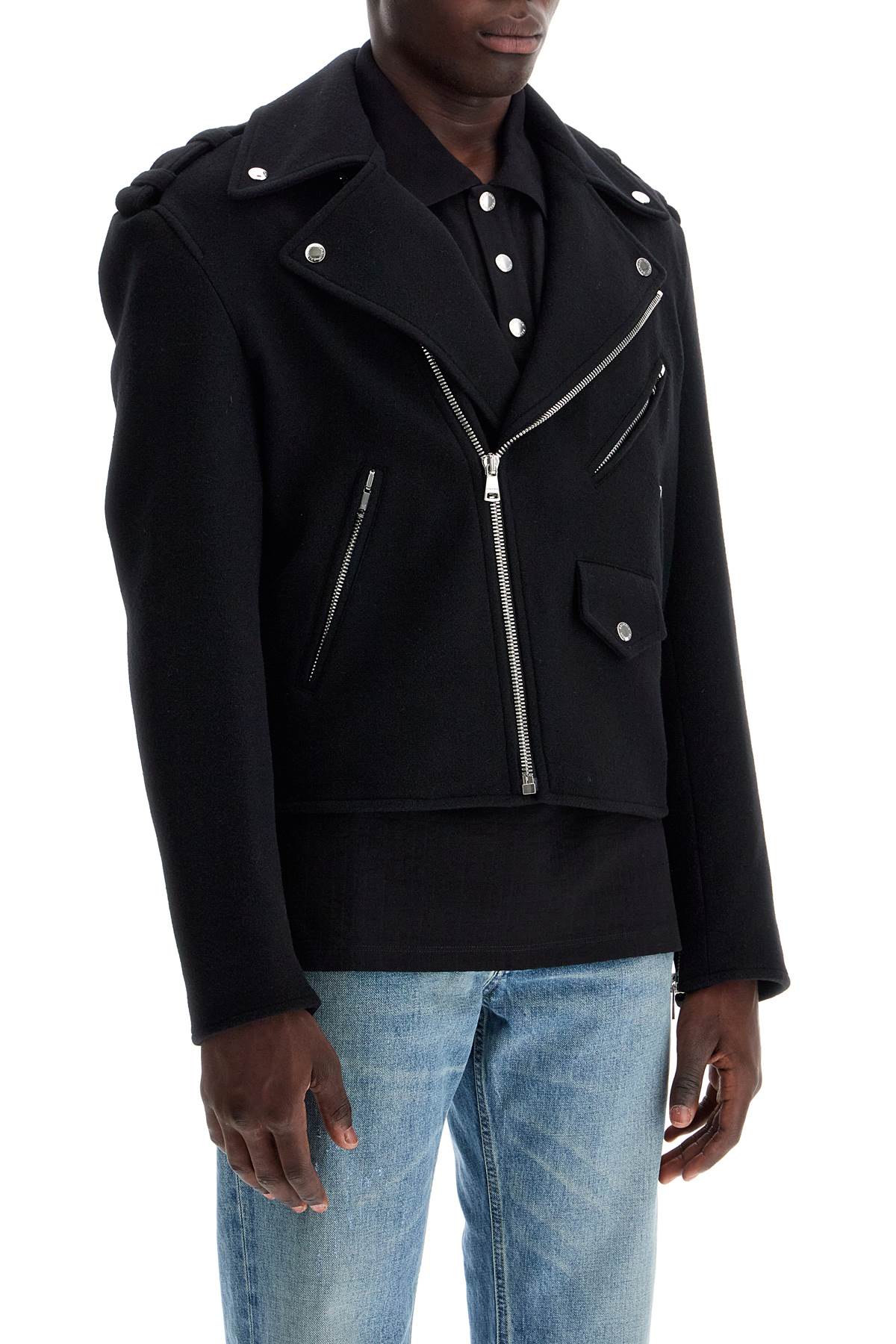 Shop Balmain Wool Felt Biker Jacket In In Black