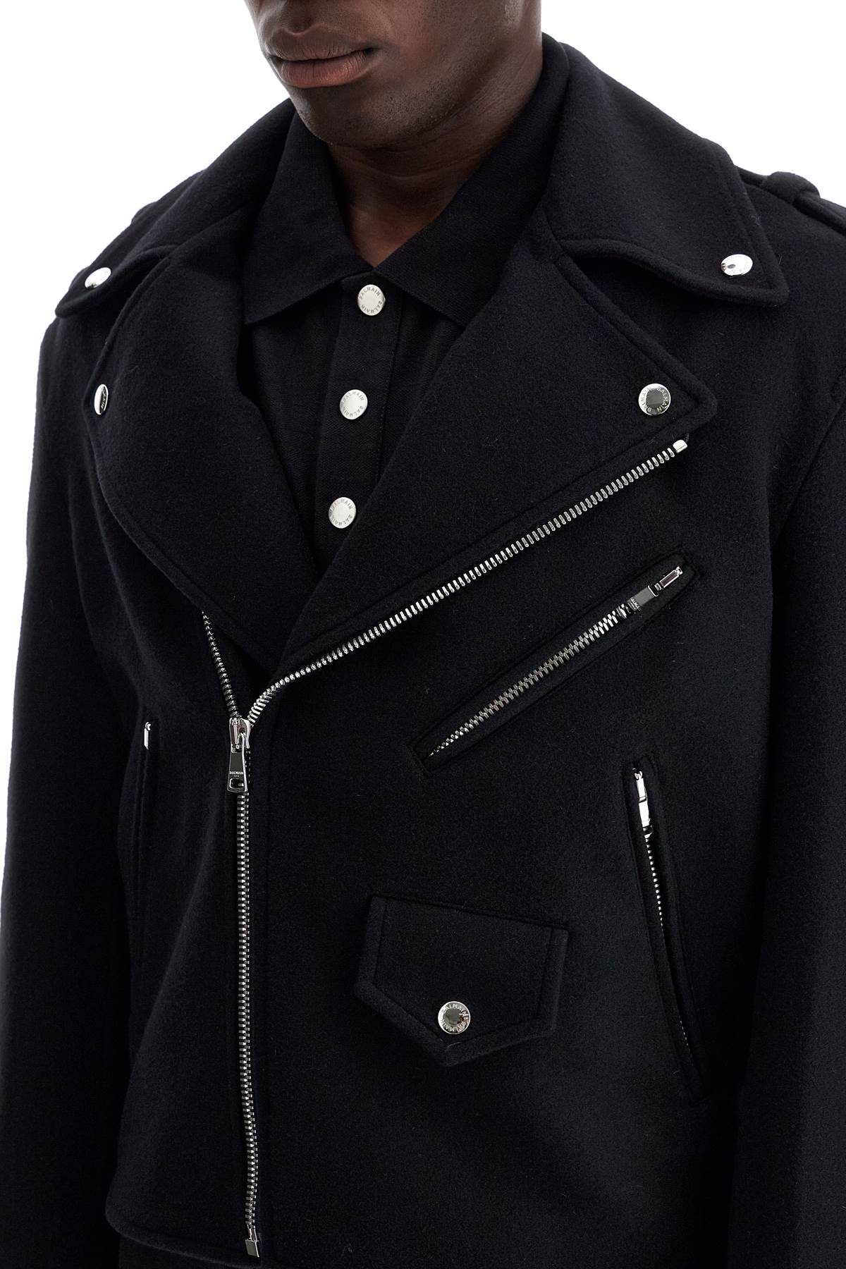 Shop Balmain Wool Felt Biker Jacket In In Black