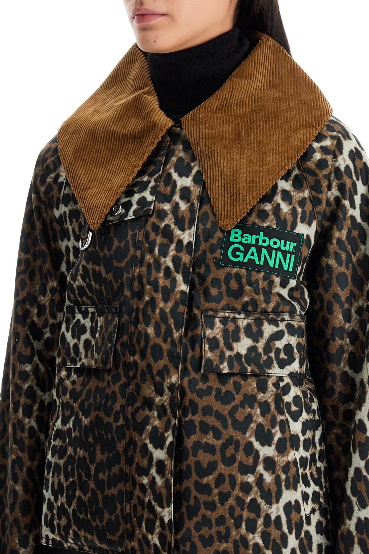 Shop Barbour X Ganni Animal Print Waxed Cotton Jacket In Brown