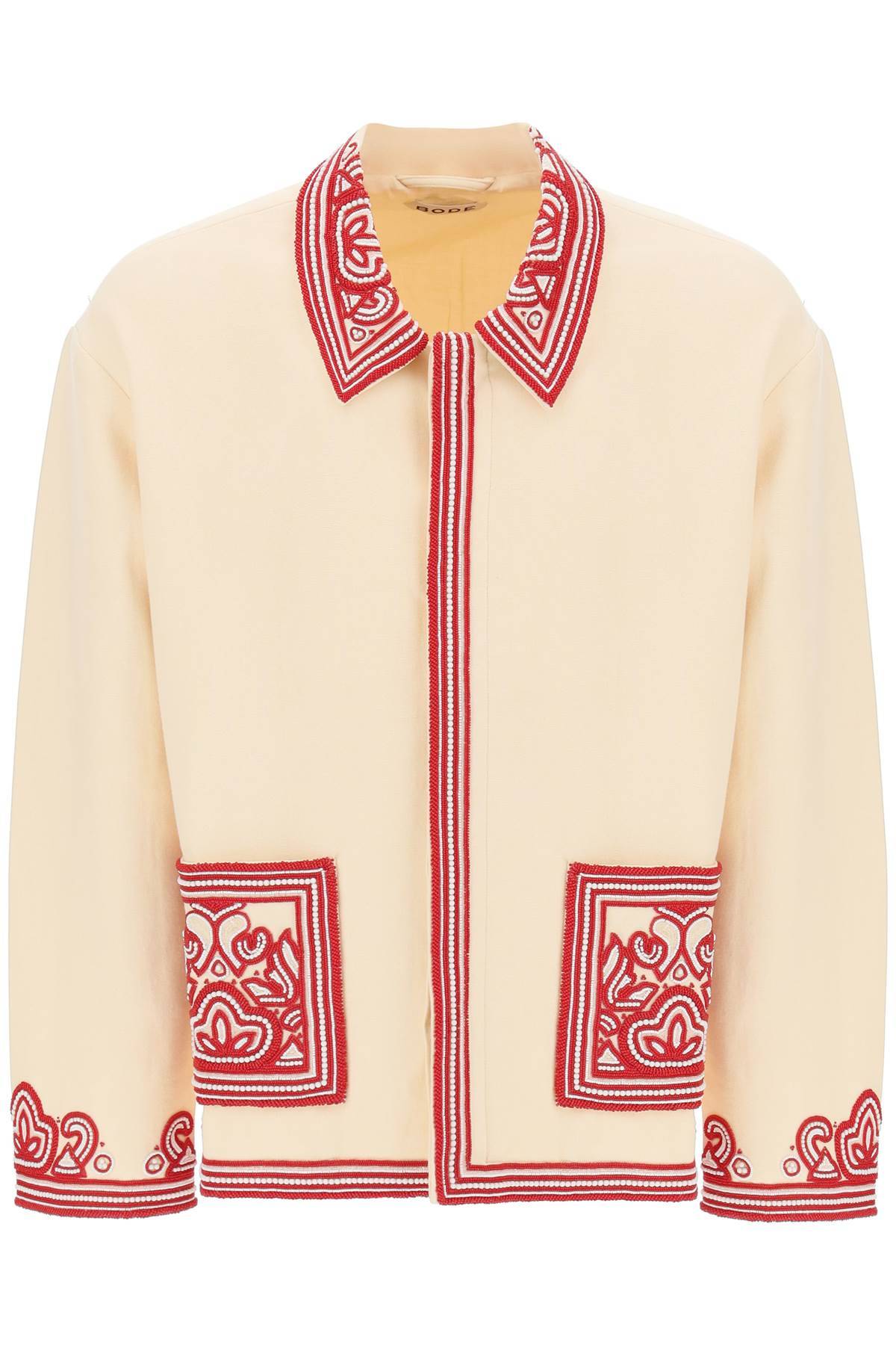 Shop Bode Flora Bead-embroidered Jacket In Beige