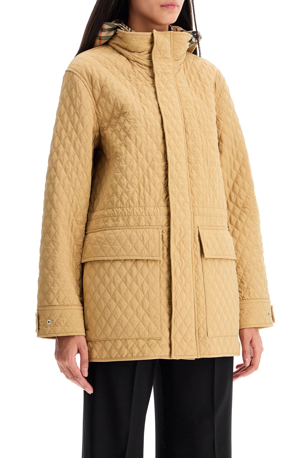 Shop Burberry Quilted Jacket With Removable Hood In Beige