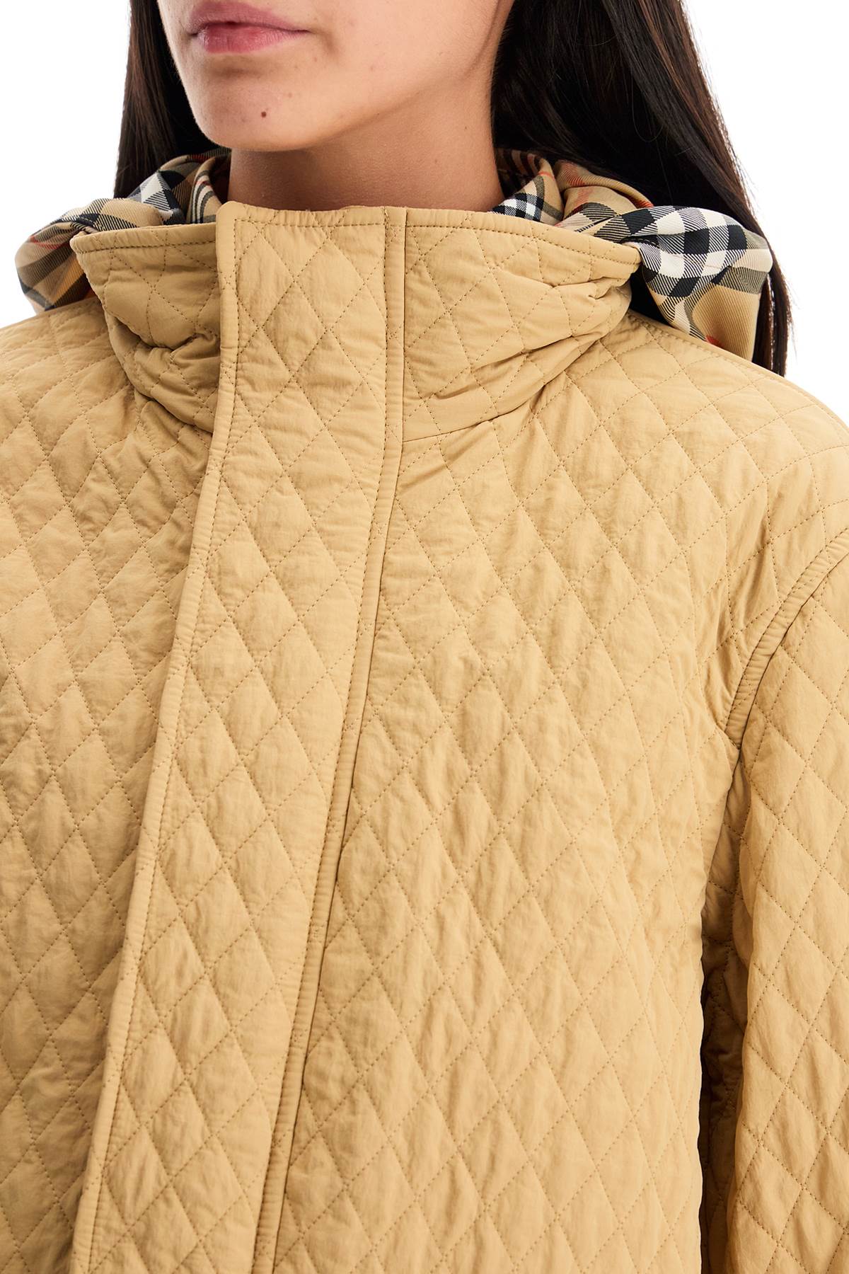 Shop Burberry Quilted Jacket With Removable Hood In Beige