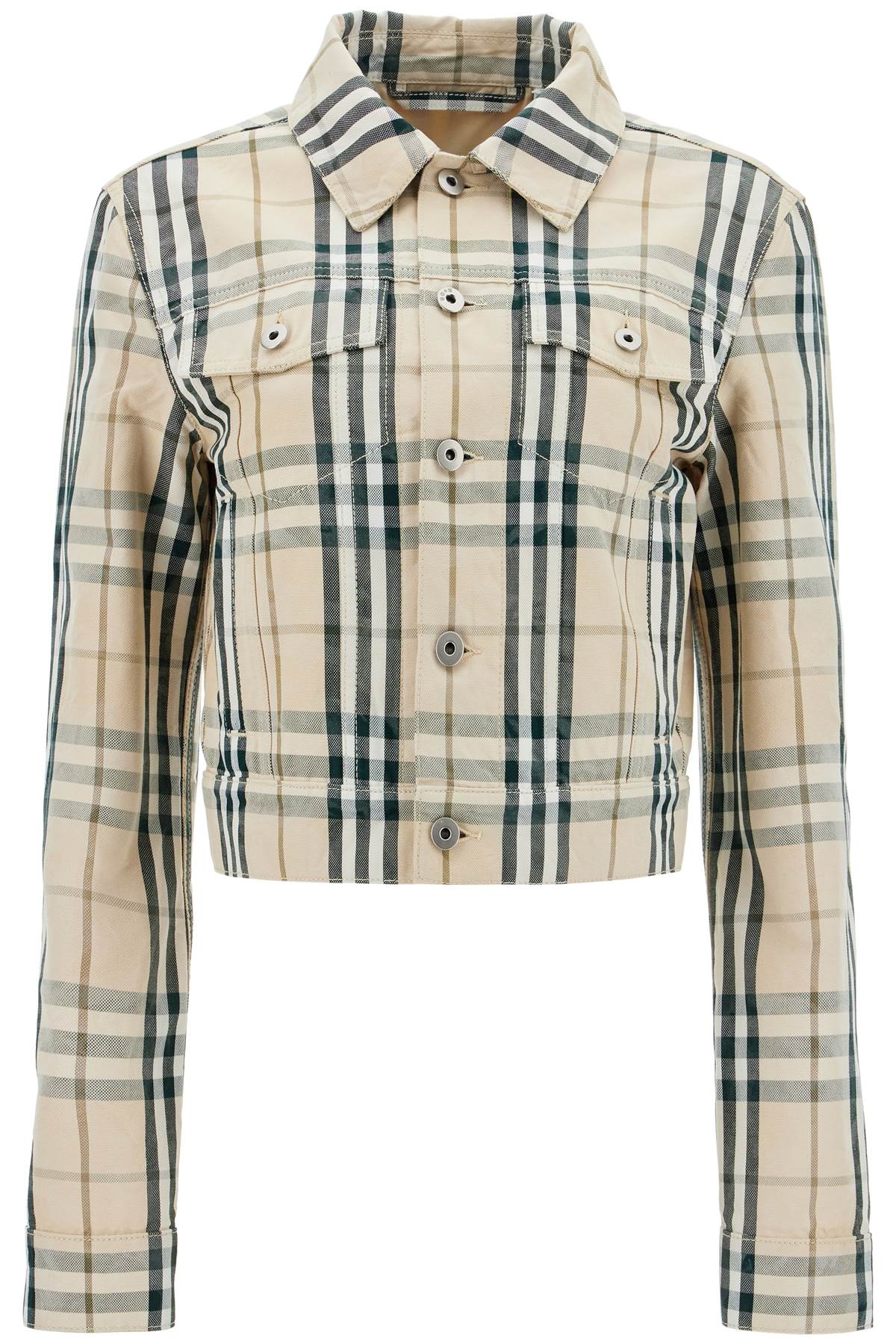 Shop Burberry Cropped Checkered Jacket For In Neutro