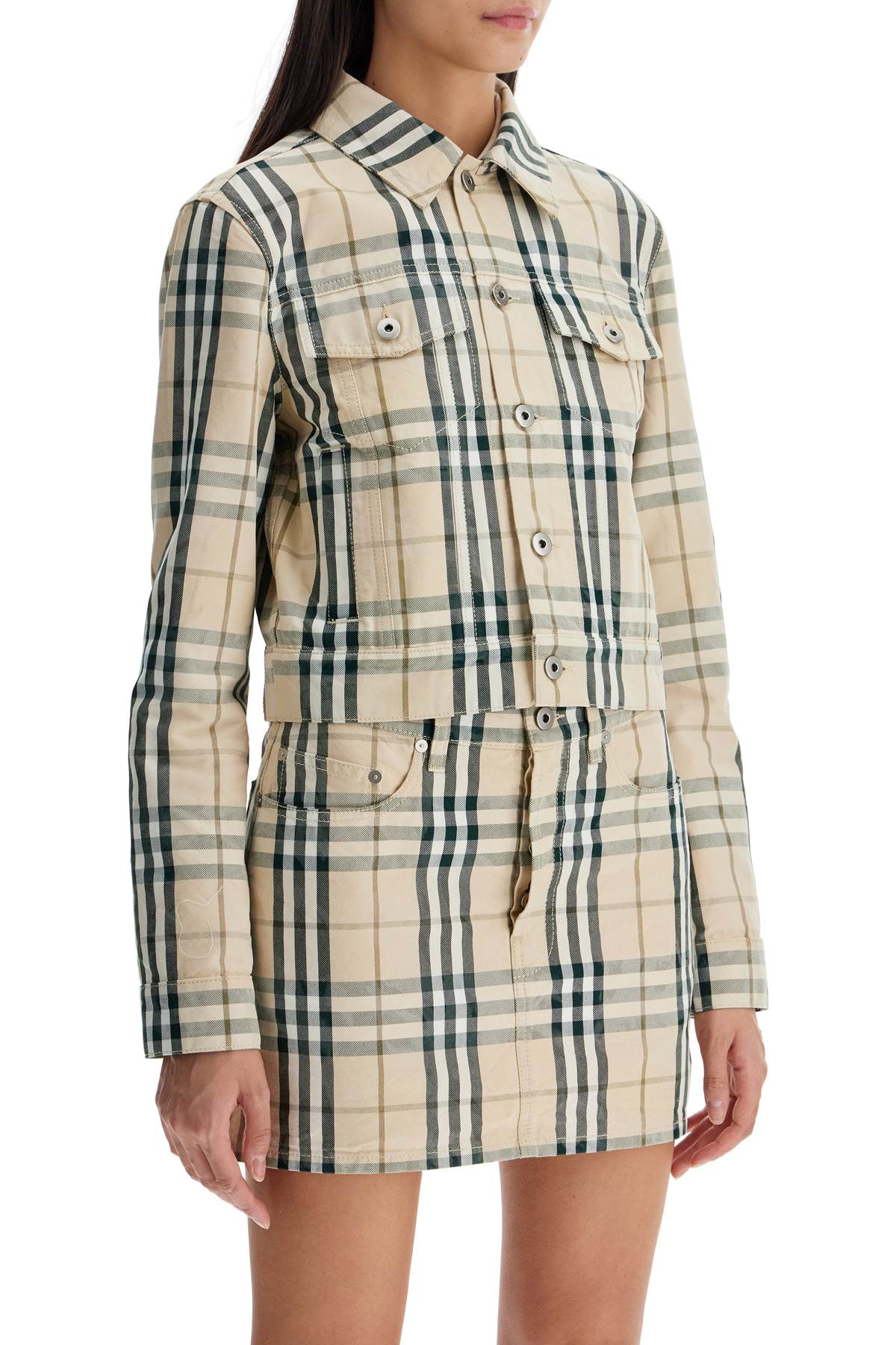 Shop Burberry Cropped Checkered Jacket For In Neutro