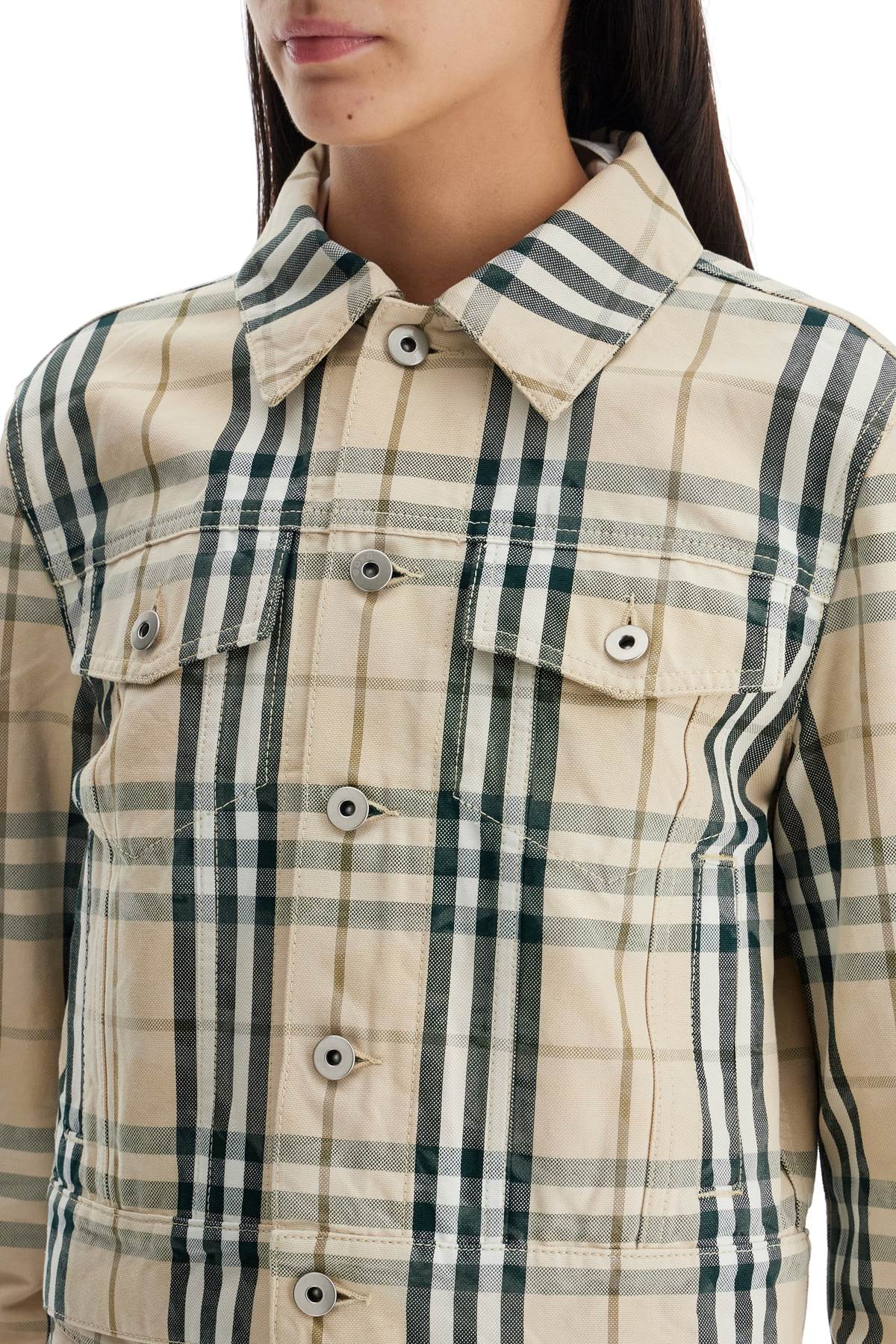 Shop Burberry Cropped Checkered Jacket For In Neutro