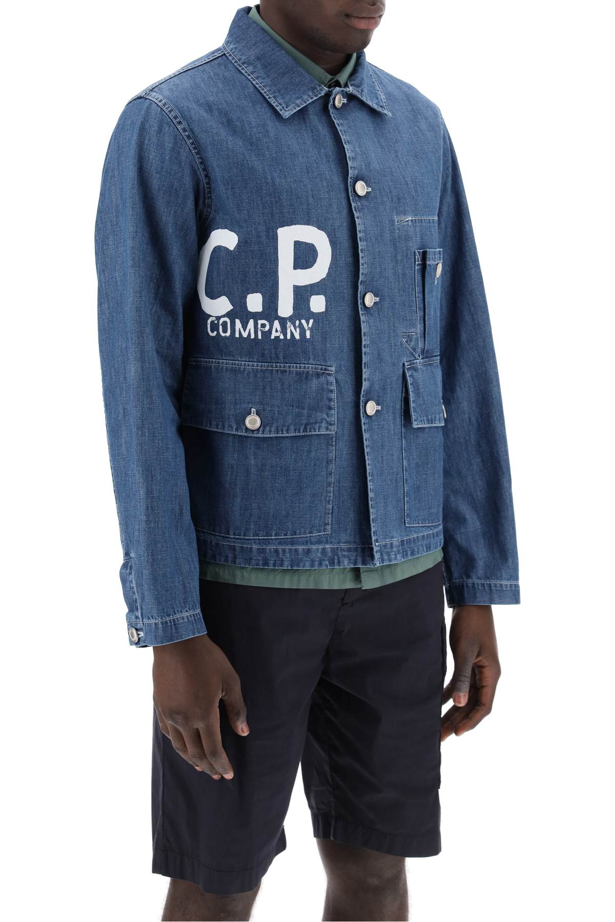 Shop C.p. Company "utility Overshirt With Logo In Blue