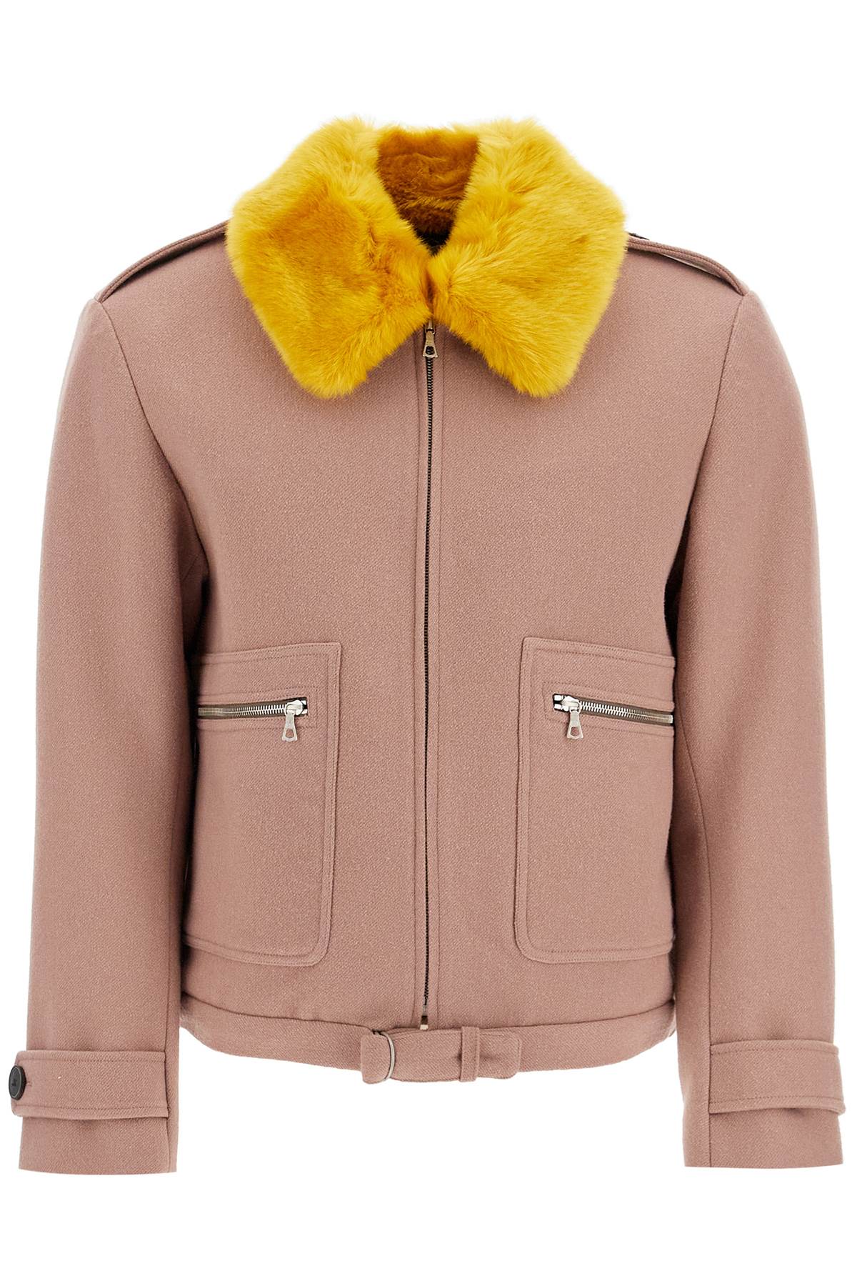 Shop Dries Van Noten Wool Blouson With Faux Fur Collar In Pink