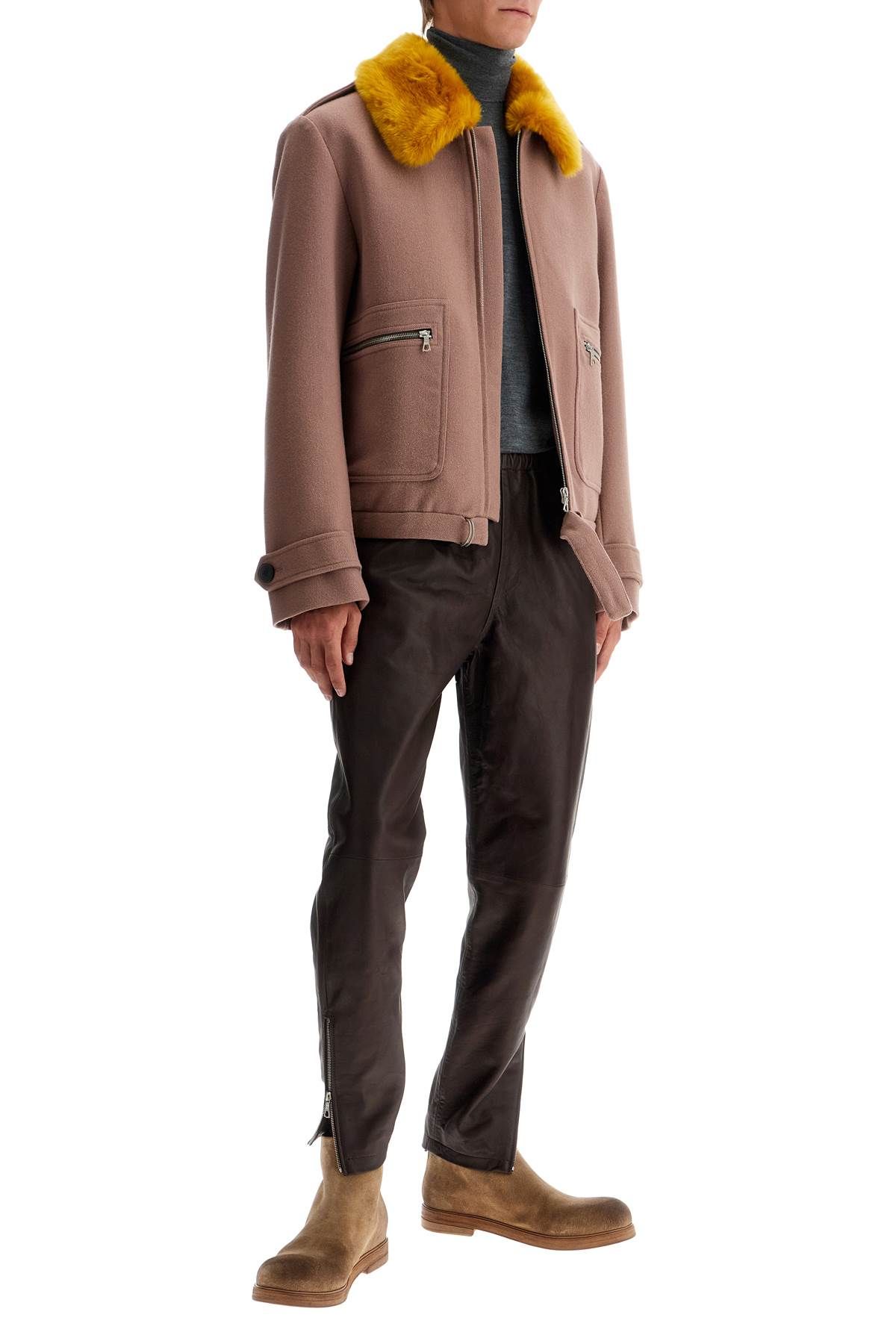 Shop Dries Van Noten Wool Blouson With Faux Fur Collar In Pink