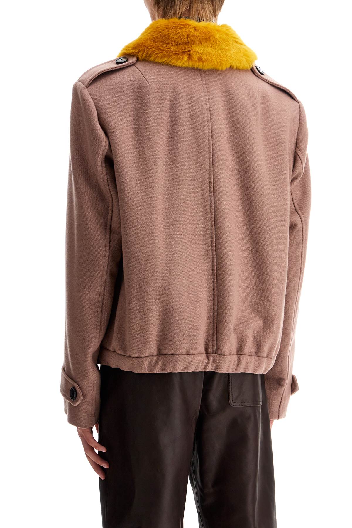 Shop Dries Van Noten Wool Blouson With Faux Fur Collar In Pink