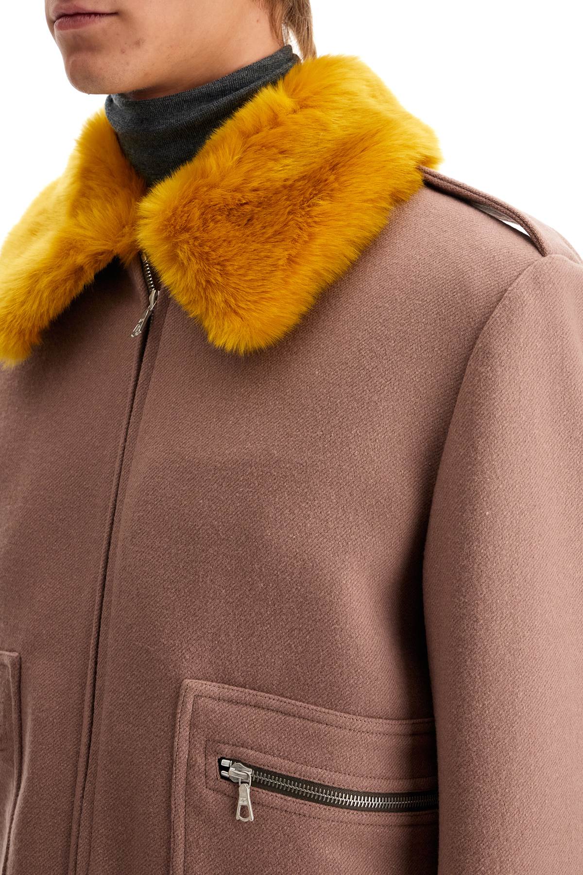 Shop Dries Van Noten Wool Blouson With Faux Fur Collar In Pink