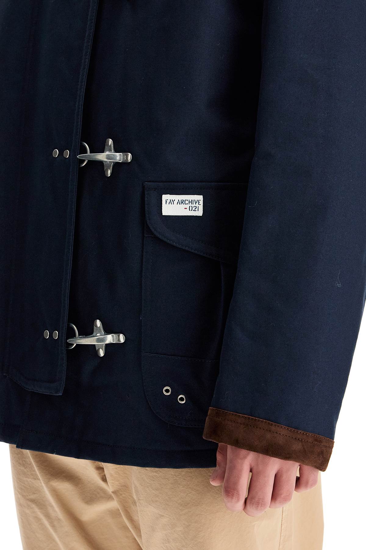 Shop Fay Archive "4-hook Canvas Jacket With Classic In Blue