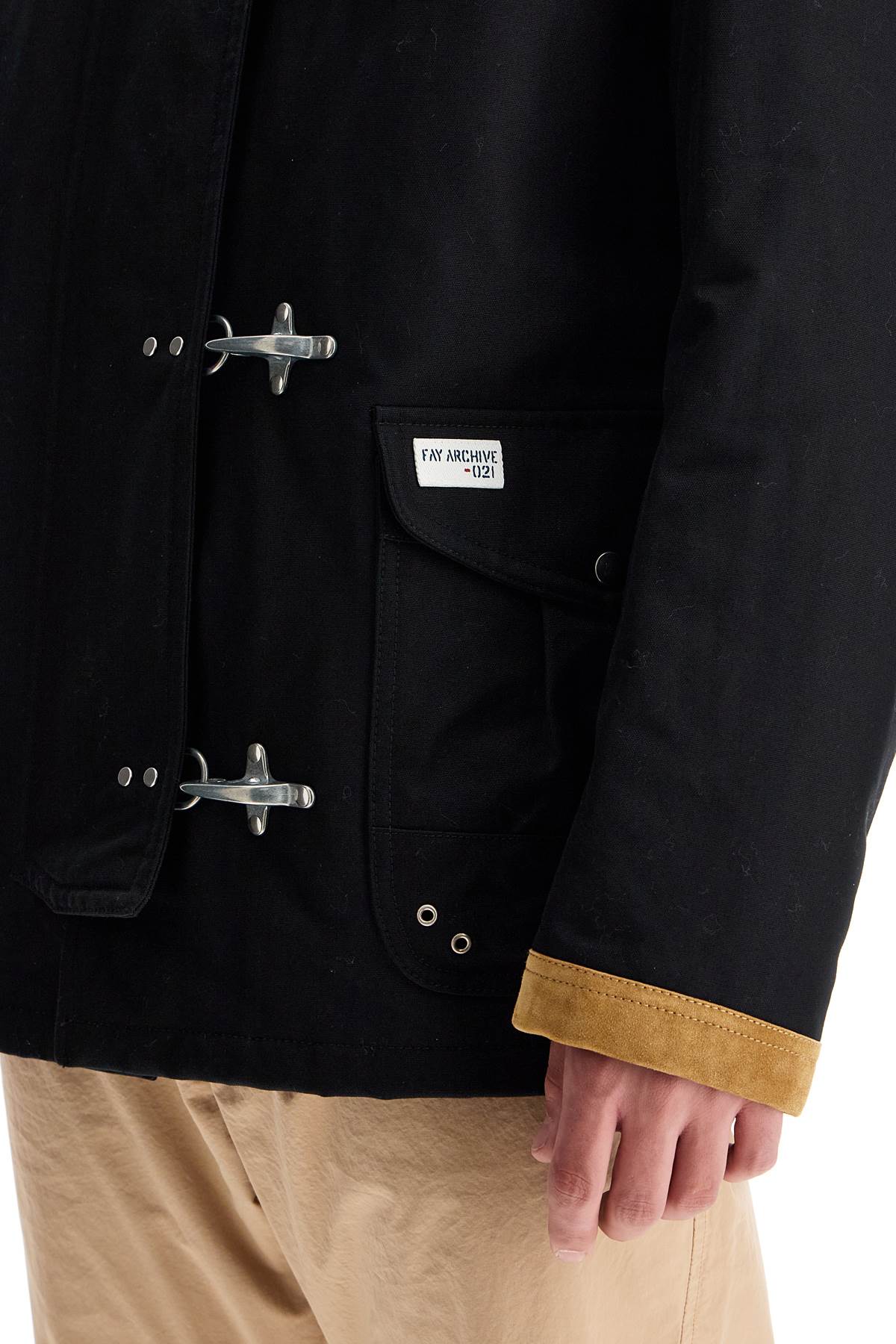 Shop Fay Archive "4-hook Canvas Jacket With Classic In Black