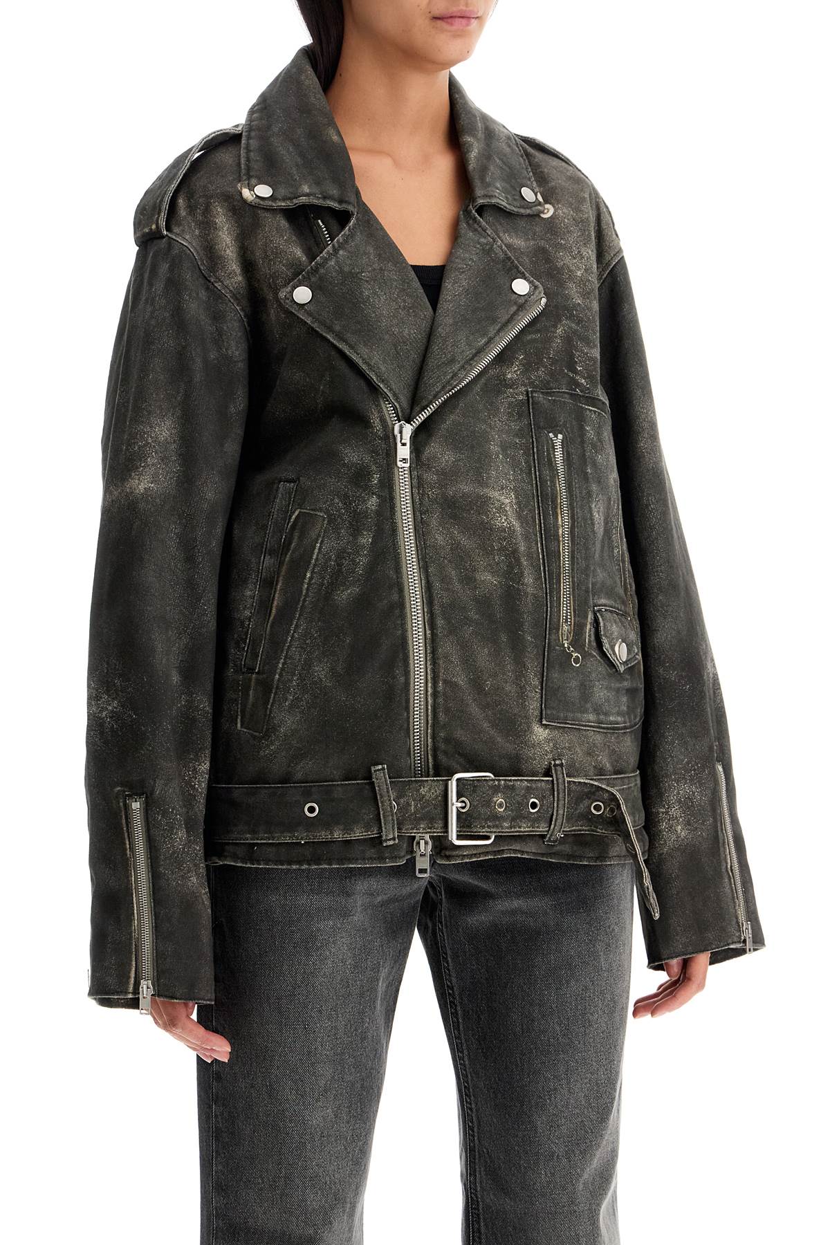 Shop Haikure Lee's Faux Leather Biker Jacket With In Grey