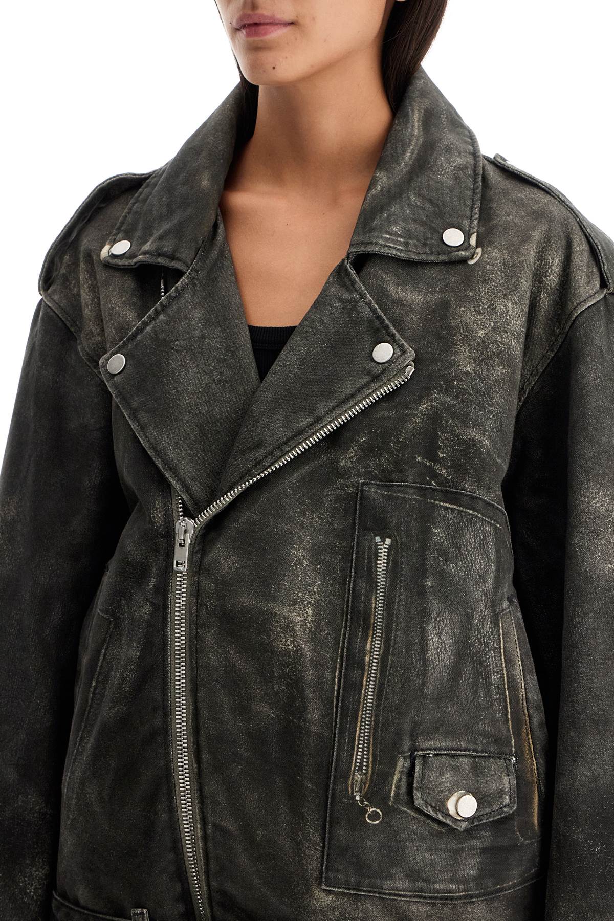 Shop Haikure Lee's Faux Leather Biker Jacket With In Grey