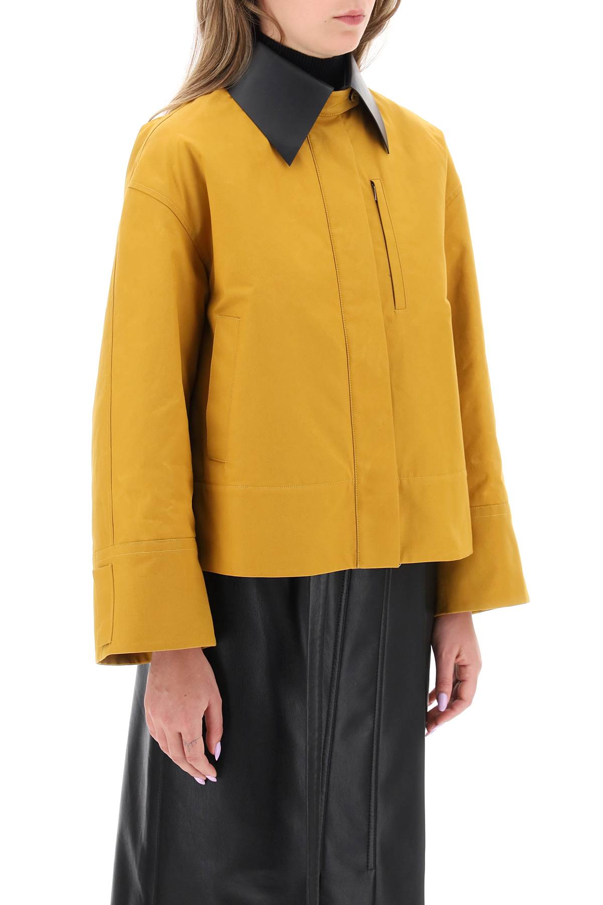 Shop Jil Sander Jacket With Leather Collar In Yellow