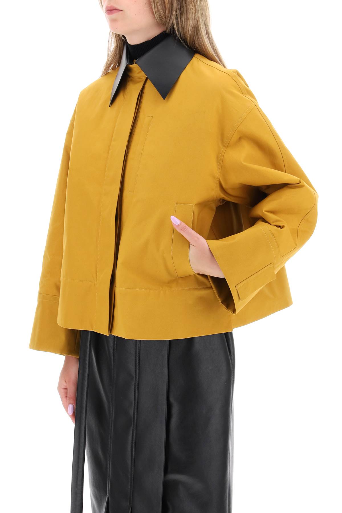 Shop Jil Sander Jacket With Leather Collar In Yellow