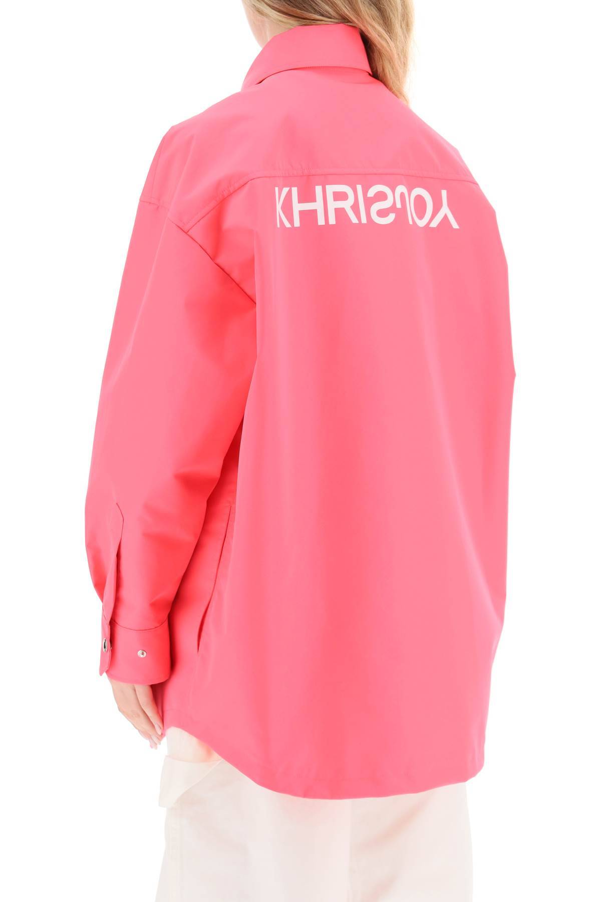 Shop Khrisjoy Oversized Boyfriend Shirt Jacket In Fuchsia,fluo