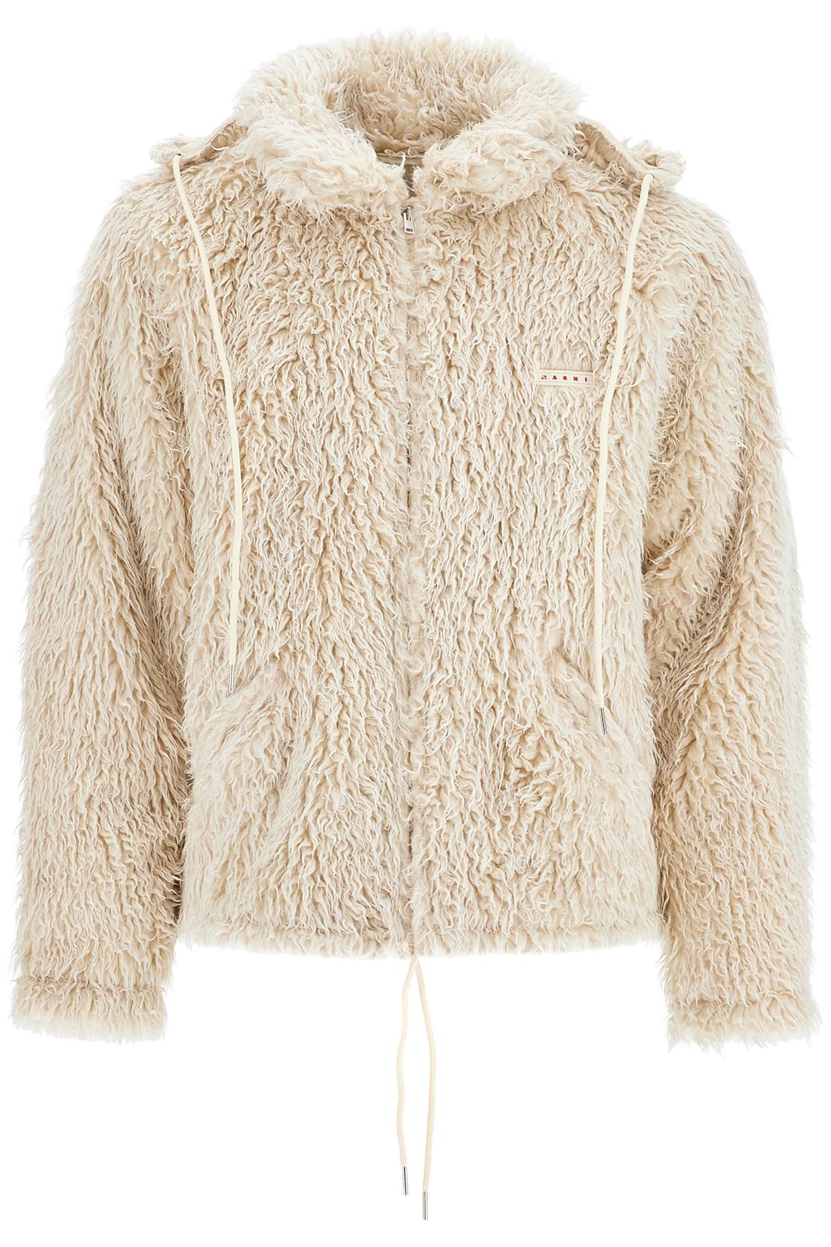 Shop Marni Faux Fur Jacket With Removable Hood. In Neutro