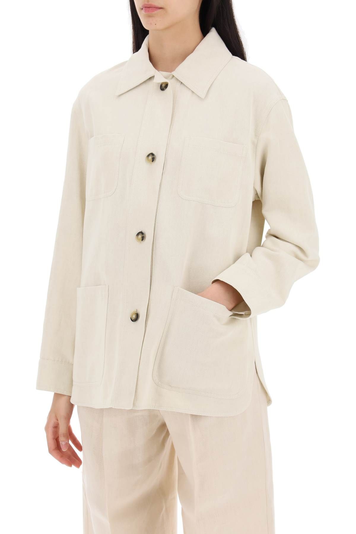 Shop Max Mara Newport Overshirt In Cotton And Linen Drill In Neutro