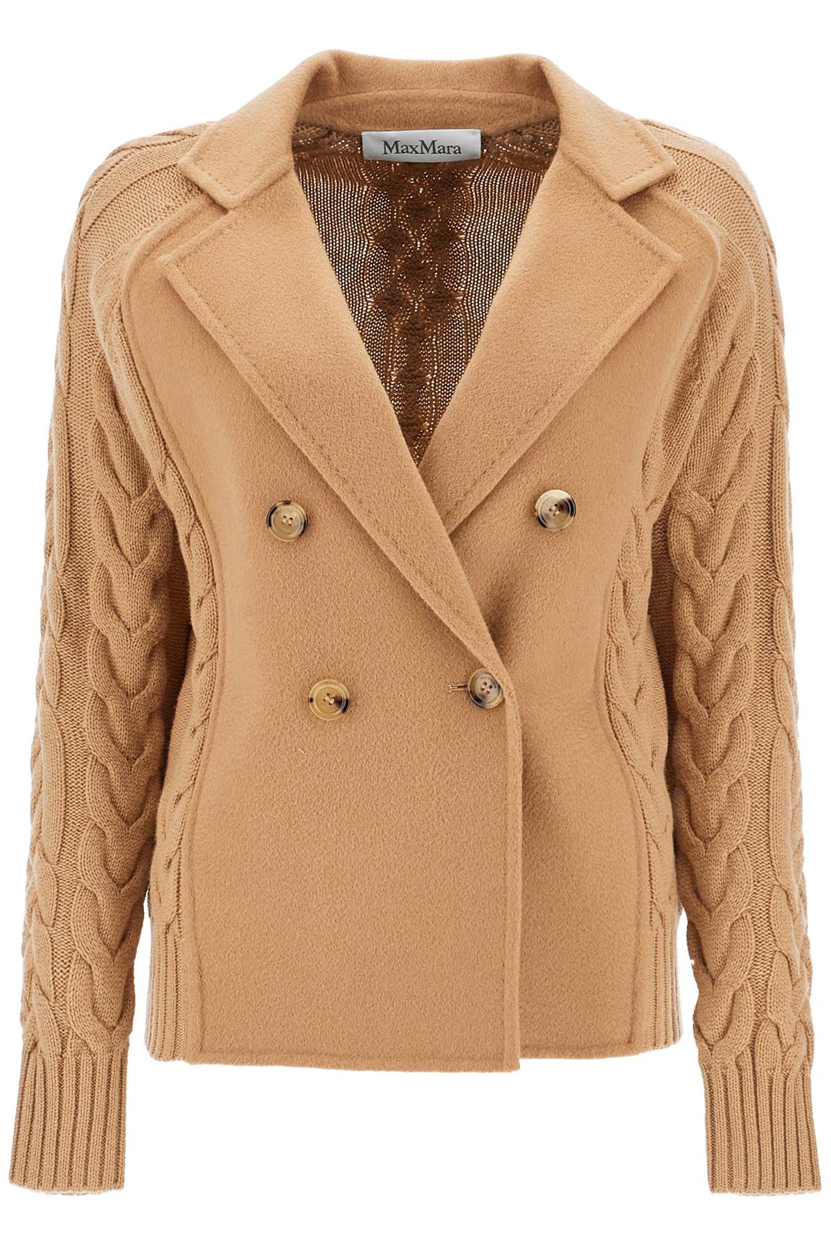 Shop Max Mara 'micio' Double-breasted Jacket With In Beige