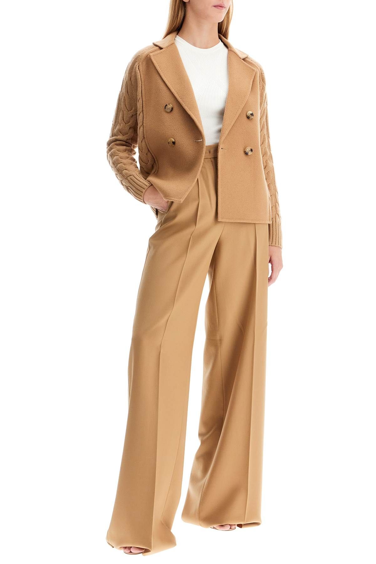 Shop Max Mara 'micio' Double-breasted Jacket With In Beige