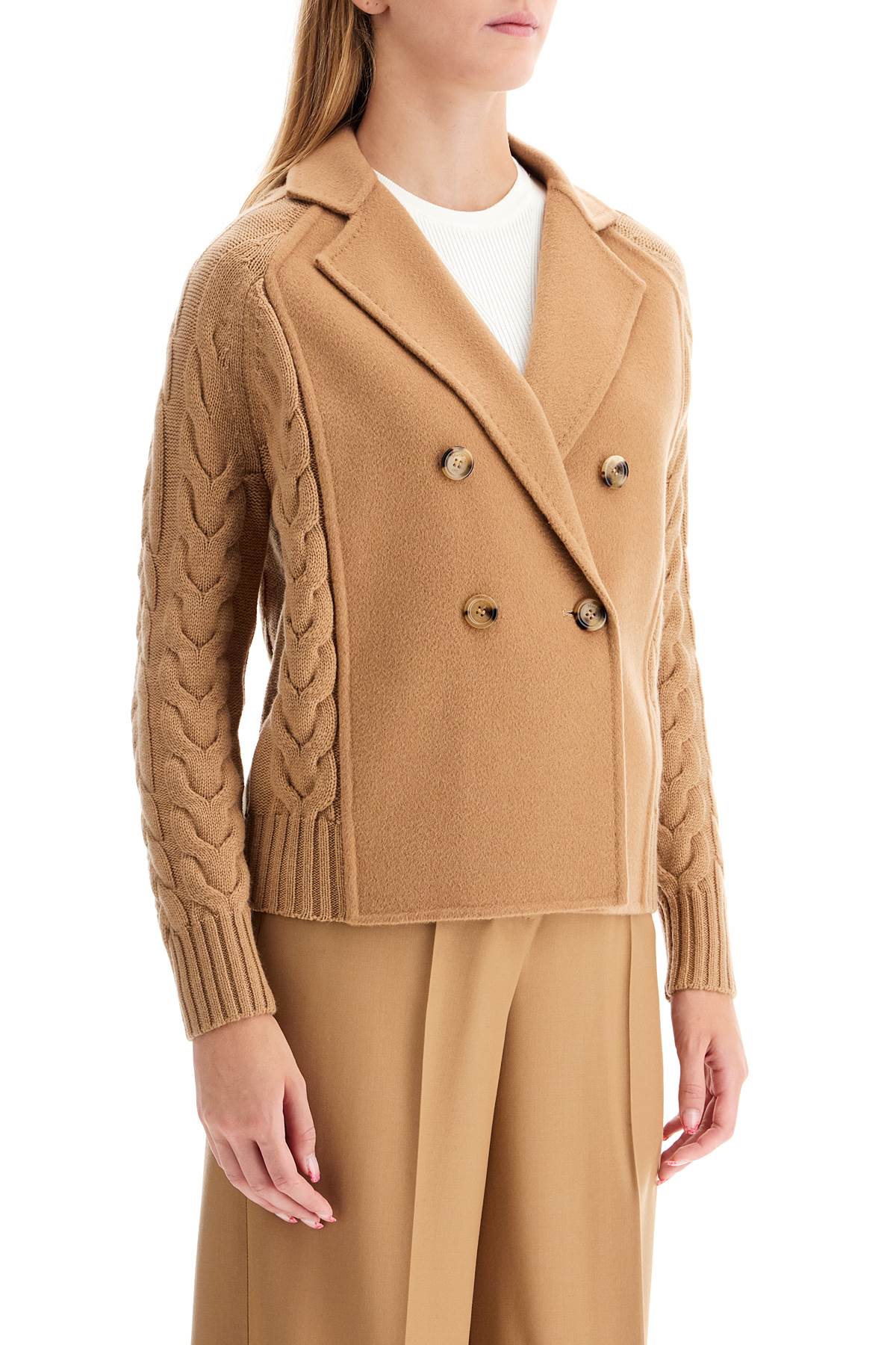 Shop Max Mara 'micio' Double-breasted Jacket With In Beige