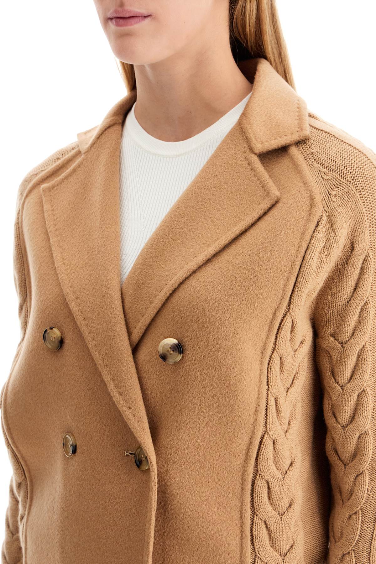 Shop Max Mara 'micio' Double-breasted Jacket With In Beige