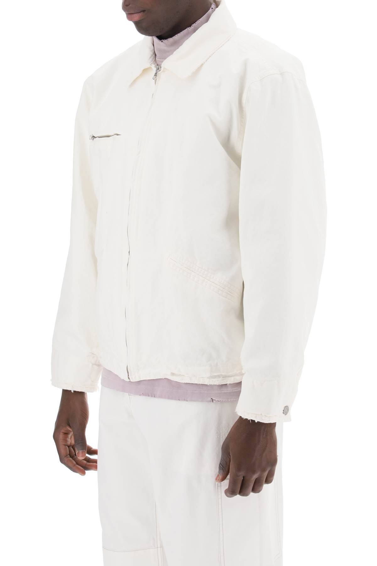 Shop Mm6 Maison Margiela Distressed Cotton Canvas Jacket In White