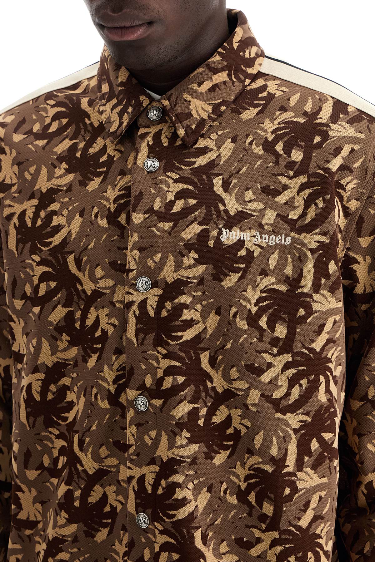 Shop Palm Angels Camouflage Track Overshirt In Brown