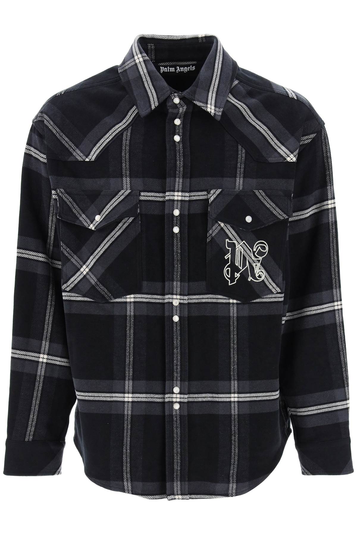 Shop Palm Angels Check Flannel Overshirt In Grey,black