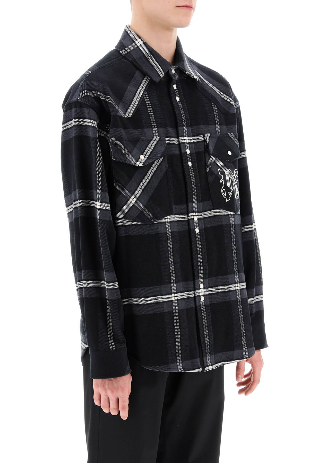 Shop Palm Angels Check Flannel Overshirt In Grey,black